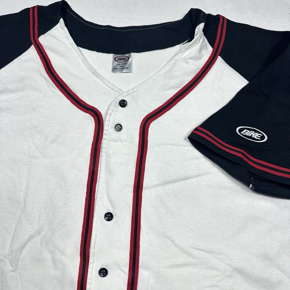 Bike Athletic Baseball Jersey Mens White Button Front Raglan Black Athletic 3XL